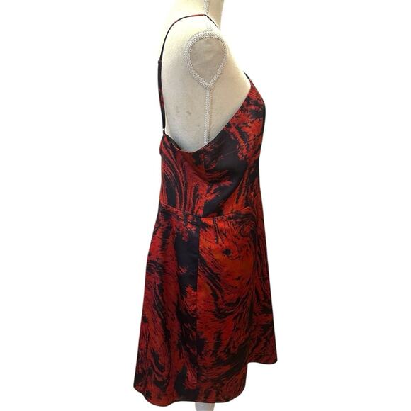LOUNA Red Black Abstract Print Halter Mini Sheath Dress Women’s XL Evening Party - Picture 6 of 9